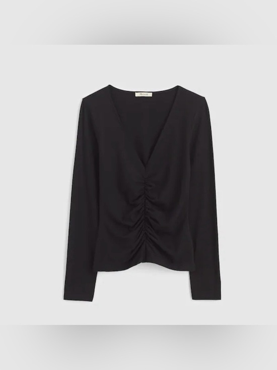 Madewell Tops - Madewell Shirred V-neck Long Sleeve Top